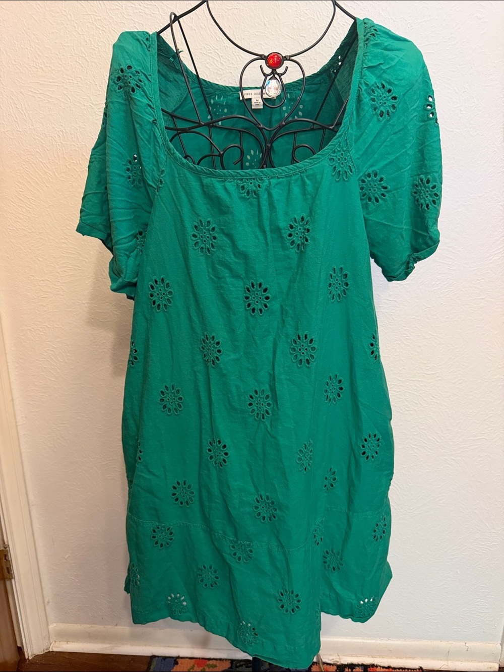 🌴🌴🌴BOGOHO🌴🌴🌴 Free Assembly Green Eyelet Scoop Neck Tunic Dress-Medium